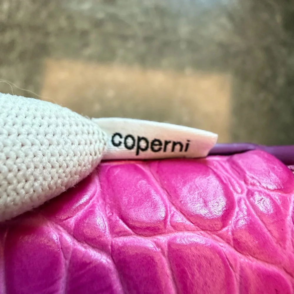 Coperni Fuchsia Croc-Embossed Mini Crossbody Bag